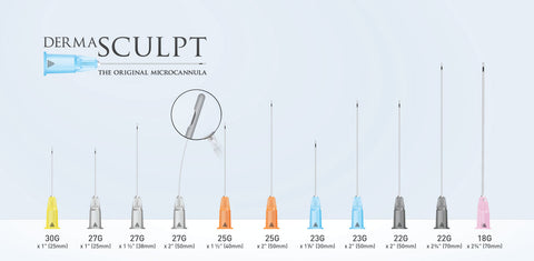 The Original Dermasculpt MicroCannulas - Family of Microcannulas ranging in sizes from 18 gauge to 30 gauge available at HK Surgical 800-909-0060.