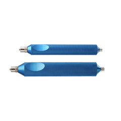 Two blue mechanical handles on a white background