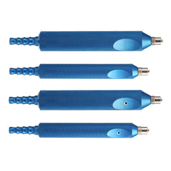 Four blue metal tools with different ends on a white background